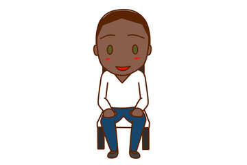 （全身正面）椅子に笑顔で姿勢よくきちんと座るアフリカ系男性