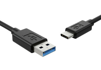 Usb type a and usb type c connectors cable on PNG background, usb, usb cable, usb connector, usb type c, usb type a, cable, connector, wire, data, technology, connection, device, electronics, black