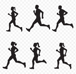 Vector illustration of silhouette of a man running. Generative ai.  Silhouette illustration of runners displaying motion and movement during outdoor running exercise on Transparent Background EPS 10.