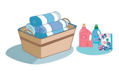  illustration of laundry basket filled with folded clean towels.