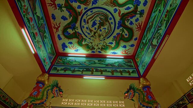 Chinese buddist temple on island Koh Chang. Buddhism wat architecture building. Buddhist asian siam history. Travel Asia sacred pray tourism. Concept traditional history religion asia culture Buddha