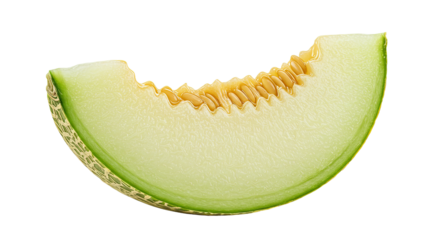 A vibrant slice of honeydew melon with seeds on a black background