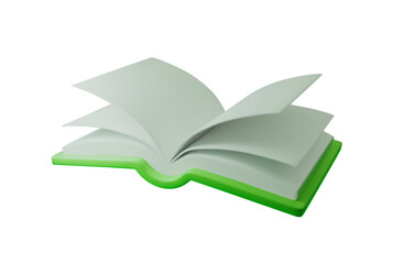 3d Open book vector illustration with vibrant green hardcover. Ideal for education, literature, and knowledge-themed designs. Perfect for e-learning or academic content.