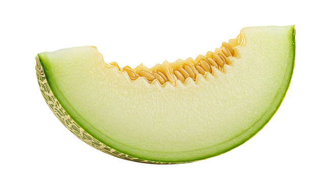 A vibrant slice of honeydew melon with seeds on a black background