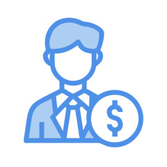 Financial advisor or business manager with dollar coin icon in blue