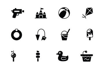 Beach toys and summer fun icons