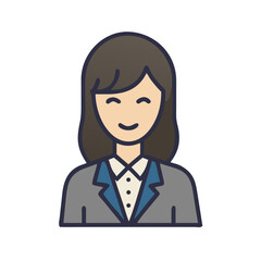 Smiling Businesswoman Icon with Brown Hair and Gray Suit Illustration
