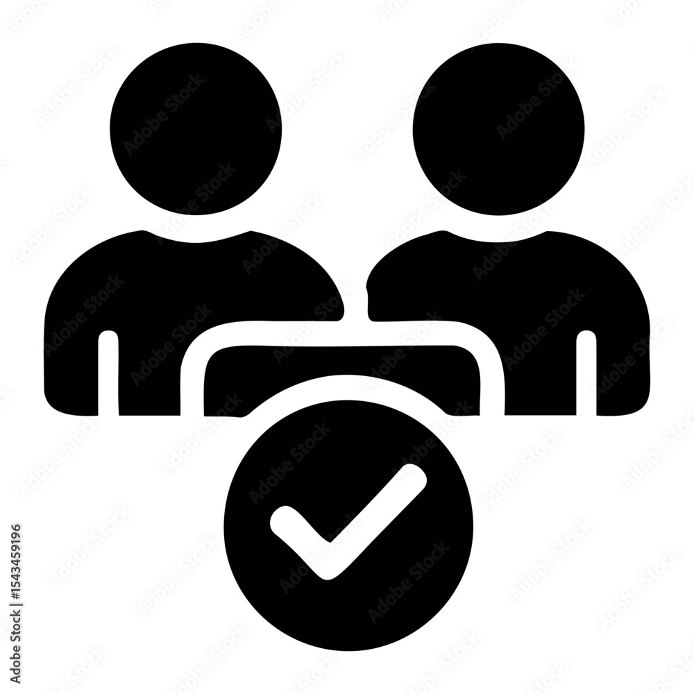 Poster two people icon with a check mark in a circle below them indicating approval or selection process on