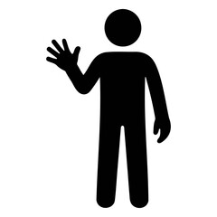 Silhouette of a stick figure waving with one hand raised in a friendly greeting gesture pose on transparent background