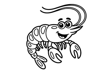 Smiling cartoon shrimp with large antennae, perfect for children's seafood themes and ocean creature illustrations