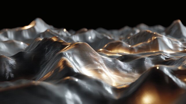 Abstract Landscape with Metal Ridges and Golden Lights