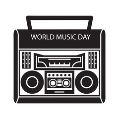 Retro Boombox Icon for World Music Day Celebrating Global Sounds and Vintage Audio