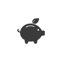 Eco Savings Piggy Bank Icon with a Leaf Vector Silhouette Flat Icon Design
