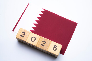 2025, Bahrain, Bahrain flag with date block, Concept, Important events for Bahrain in the new year,...