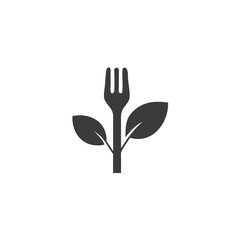 Vegan Food Plant Icon with a Fork Beside It Vector Silhouette Flat Icon Design