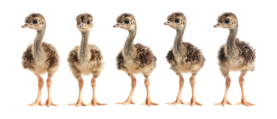 Pack Collection Cute Baby Ostrich Chicks set against transparent background