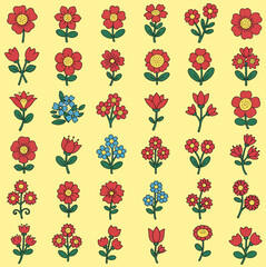 Seamless Red Flower Pixel Art Pattern Background 4