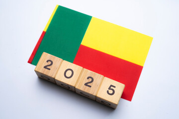2025, Benin Flag with date block, Concept, Important events for Benin the new year, election,...