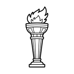 Torch outline drawing vector illustration of olympic flame symbol for coloring page art on transparent background