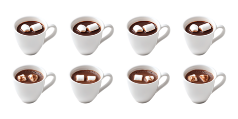 Pack Collection Hot Chocolate Cups Marshmallow Beverage Pattern set against transparent background