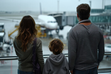 Family at Airport Watching Airplane