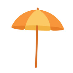 Obraz premium Bright orange beach umbrella with yellow panels, isolated on white background.