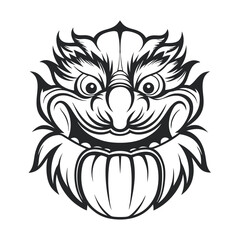 Fototapeta premium Monochrome Vector Illustration of a Traditional Japanese Demon Mask. Intricate Line Art of a Mythological Oni Design on a White Background. 