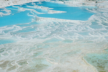 Natural travertines pools and terraces in Pamukkale, Turkey.
