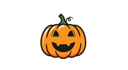 Fototapeta premium Vibrant Orange Pumpkin With Carved Smiling Face and Green Stem Symbolizing Halloween Fun