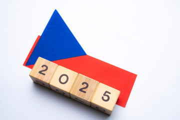 2025, Czechia flag with date block, Concept, Important events for Czechia the new year, election,...