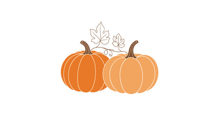 Two Pumpkins with Leaves Illustration in Orange and Light Orange Hues Isolated on White Background for Fall or Harvest Themes