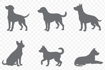 Pitbull, bulldog, terrier, dog animal silhouettes on Transparent Background. EPS 10.