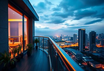 Obraz premium Stainless steel railing system preventing falls on a balcony, security, balcony