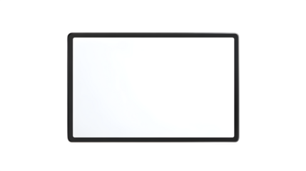 Photorealistic render of a digital tablet screen displaying a simple, empty photo frame UI element, transparent center, clean design, isolated on Transparent background