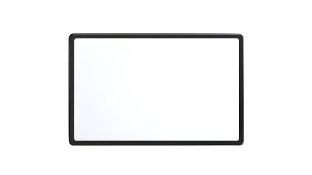 Photorealistic render of a digital tablet screen displaying a simple, empty photo frame UI element, transparent center, clean design, isolated on Transparent background