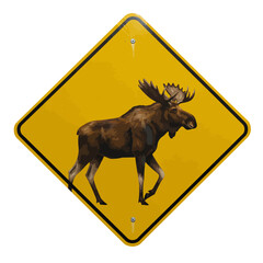 Yellow Diamond Moose Crossing Warning Sign
