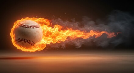 Dynamic fiery baseball in motion: exhilarating sports concept art