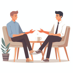 vector image of two people talking on a white background