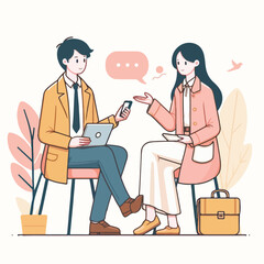 vector image of two people talking on a white background