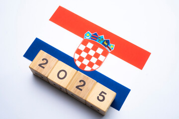2025, Croatia flag with date block, Concept, Important events for Croatia the new year, election,...