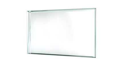 Photorealistic render of a simple, frameless glass clip frame holding empty transparent space, subtle reflections on glass edges, isolated on Transparent background