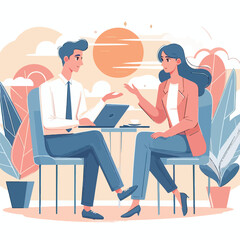 vector image of two people talking on a white background