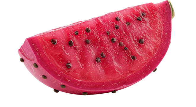 A vibrant close up of a single slice of a delicious prickly pear fruit