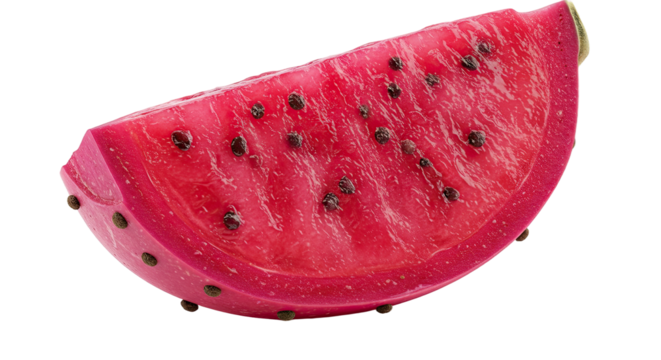 A vibrant close up of a single slice of a delicious prickly pear fruit