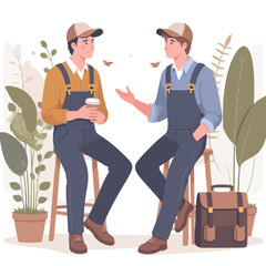 vector image of two people talking on a white background