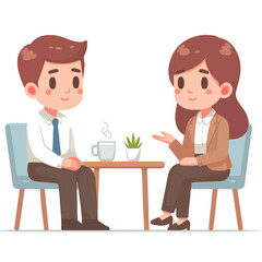 vector image of two people talking on a white background