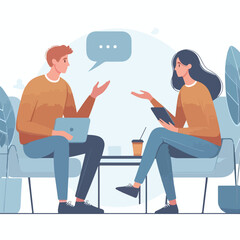 vector image of two people talking on a white background