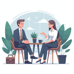 vector image of two people talking on a white background