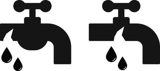 Broken pipe or water tab icon . Leakage water pipe icon. Dishwasher appliance. Tube leak symbol. Plumbing maintenance service