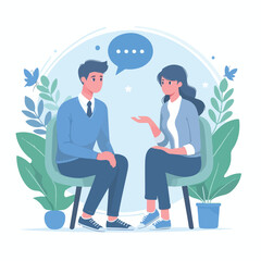 vector image of two people talking on a white background